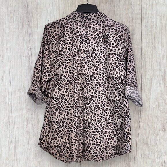 REBECCA MALONE Leopard Print Stretch Cotton Button Front Blouse Top Tunic 2X - Picture 3 of 6